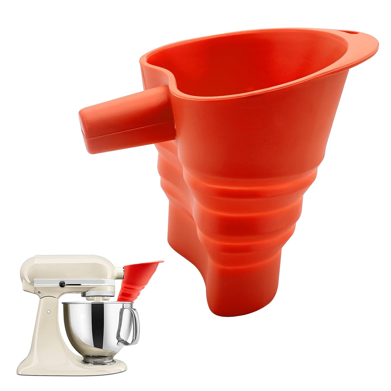 Kitchen Baking Aid - กรวยซิลิโคนสำหรับใส่แป้ง เกรดอาหาร ปราศจากสาร BPA สีแดง สำหรับเครื่องผสมอาหารแบบตั้งโต๊ะ