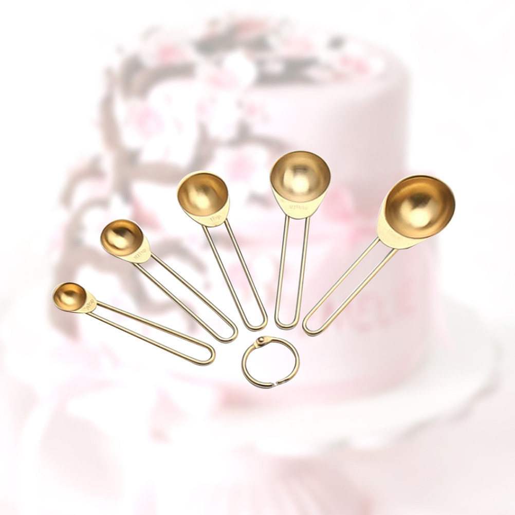 Kitchen Baking Utensil Set - ชุดช้อนตวงสแตนเลสสีทอง 5 ชิ้น ทนทาน ป้องกันการกัดกร่อน เหมาะสำหรับใช้ในครัว
