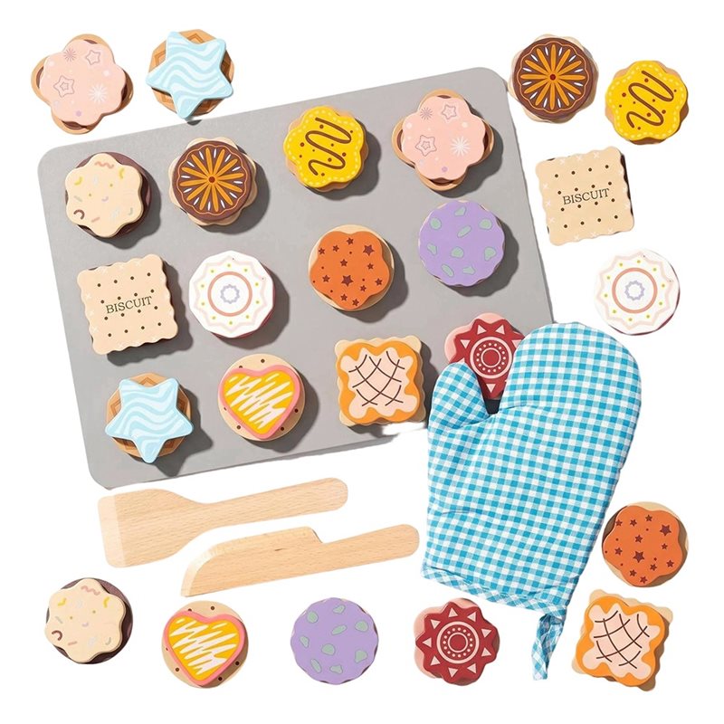 Baking Kitchen For Kids - WOWFU-ชุดของเล่นทำอาหารคุกกี้ไม้สำหรับเด็ก, ชุดอุปกรณ์ทำอาหารสำหรับเล่นบทบาทสมมติในครัวสำหรับเด็กอายุ 3 4 5 ปี