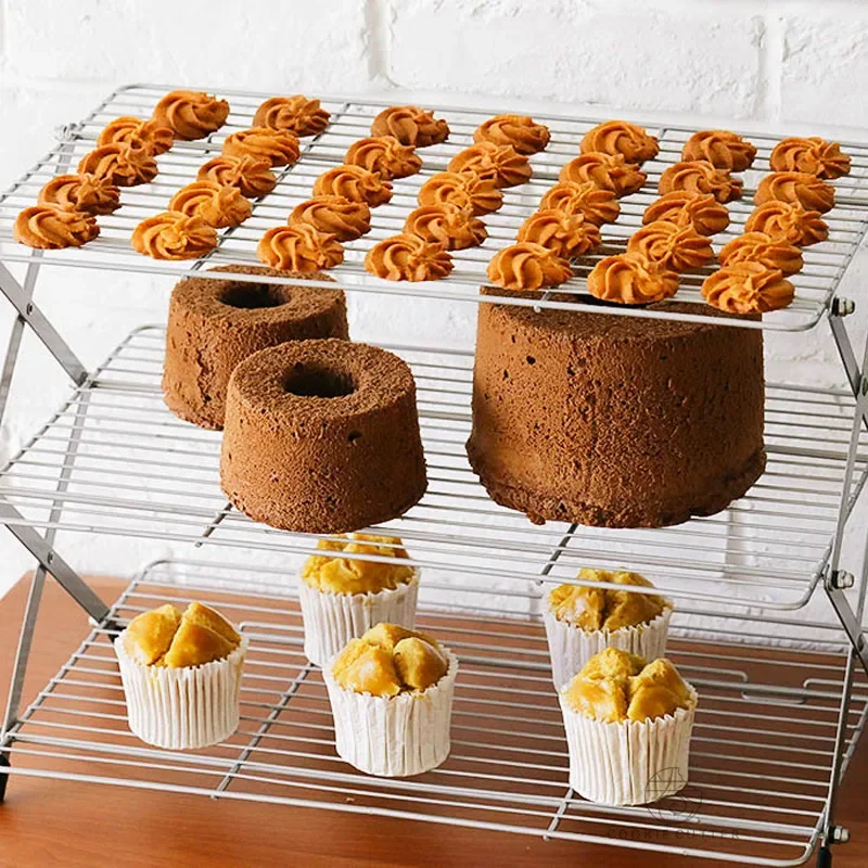Kitchen Accessories For Baking - ชั้นวางเค้กแบบพับได้หลายชั้น ไม่ติดกระทะ ระบายความร้อนได้ดี อุปกรณ์อบขนม ประหยัดพื้นที่ อุปกรณ์ครัว