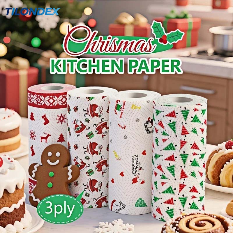 Kitchen Baking Unit - กระดาษเช็ดครัวพิมพ์ลายคริสต์มาส TILONDEX ซับน้ำได้ดี ใช้แล้วทิ้ง สำหรับทำอาหาร อบขนม