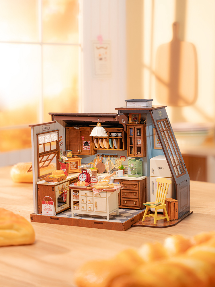 Homely Baking Kitchen Rolife - Robotime Rolife บ้านตุ๊กตาไม้ชุดครัวอบขนม 3 มิติ พร้อมแบบจำลองขนาดเล็ก
