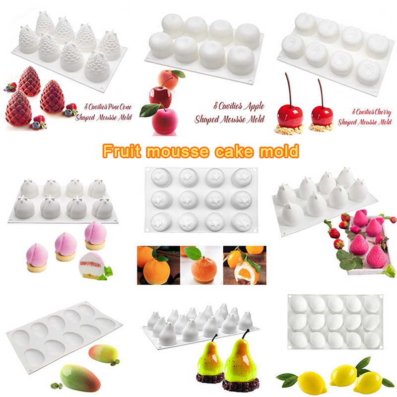 Kitchen Accessories For Baking - แม่พิมพ์เค้กซิลิโคนเกรดอาหารรูปผลไม้หลากหลายแบบ (สับปะรด, พีช, สตรอว์เบอร์รี) สำหรับทำขนมอบและมูส ใช้งานง่าย