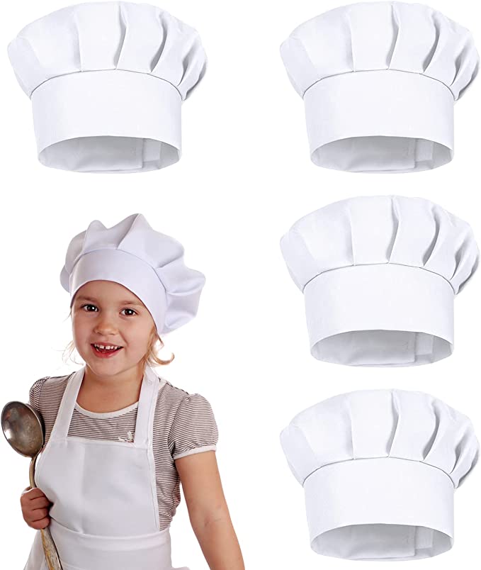 Baking Kitchen For Kids - หมวกปาร์ตี้สีขาว 4 ชิ้น หมวกเชฟเด็ก 21 ซม.