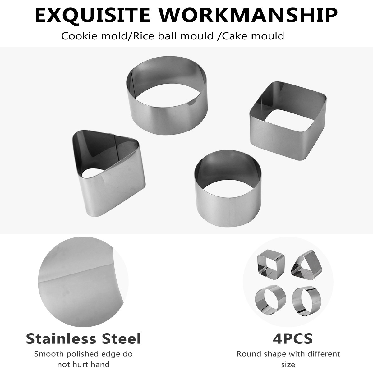 แม่พิมพ์วงแหวนมูสสแตนเลส 4 ชิ้ - Kitchen Accessories For Baking บทวิจารณ์และราคา