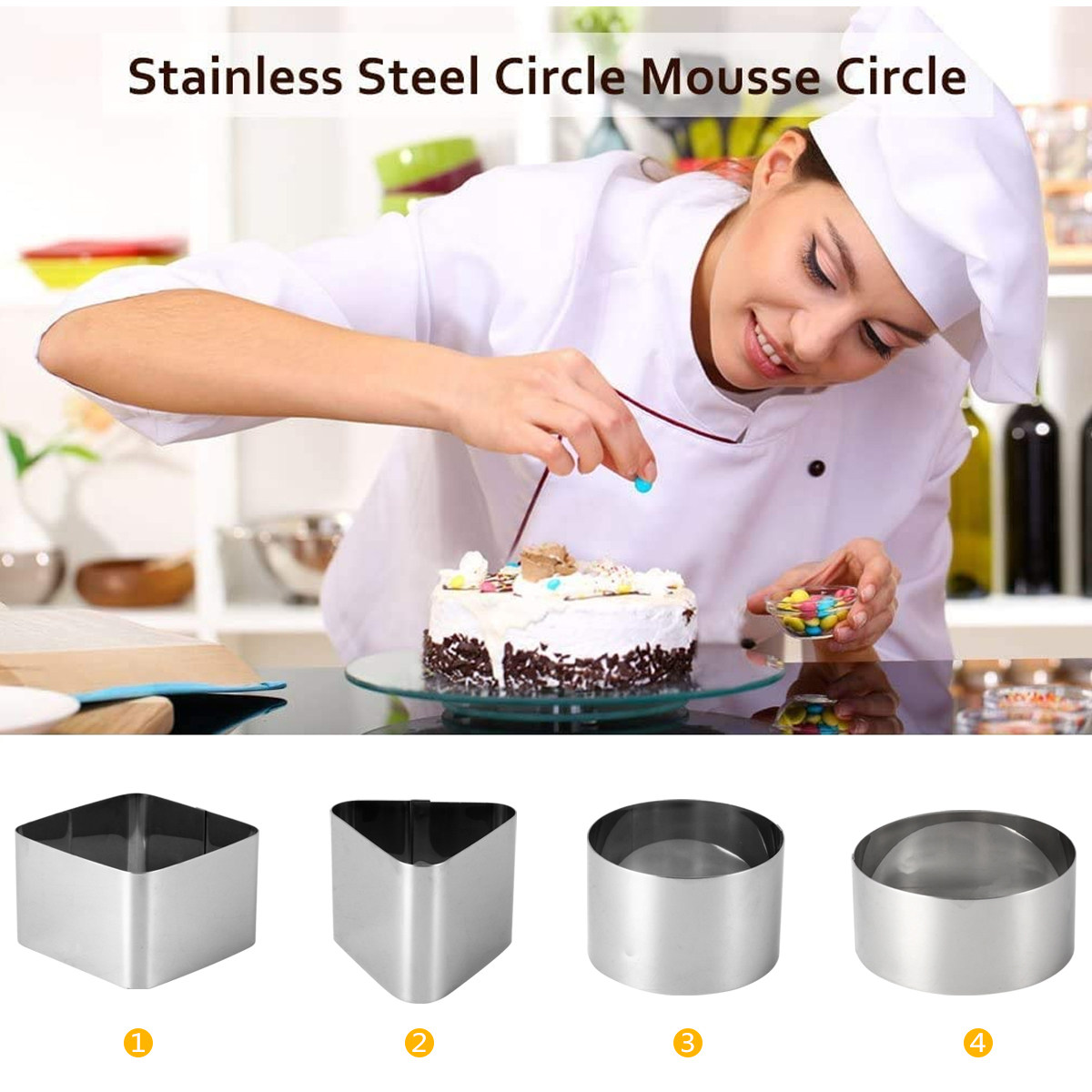 แม่พิมพ์วงแหวนมูสสแตนเลส 4 ชิ้ - Kitchen Accessories For Baking บทวิจารณ์และราคา